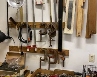 Various hand tools and clamps