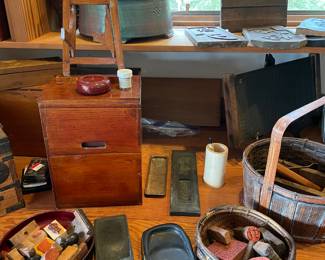 Calligraphy ink stones, large collection of vintage chops (signature stamps)