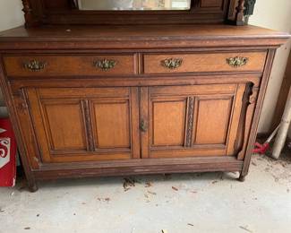 Antique Eastlake Victorian walnut sideboard or buffet with a mirrored back