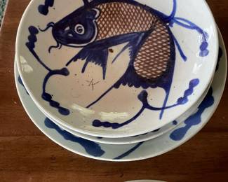 Chinese blue and white fish bowls - old