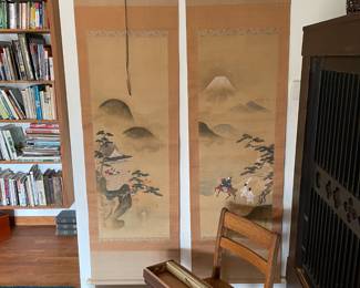 2 of 3 Japanese scrolls signed by Japanese artist Ikawa Hōgen (伊川院法眼), ca. 1802