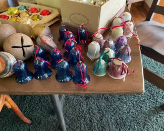 Small sample of Christmas (one storage box of 5).  Glass and pottery bells