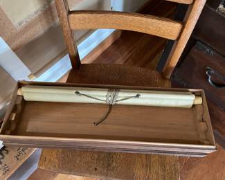 2 of 3 Japanese scrolls signed by Japanese artist Ikawa Hōgen (伊川院法眼), ca. 1802.  Original wooden box for three scrolls