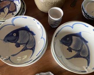  Chinese blue and white fish bowls - old