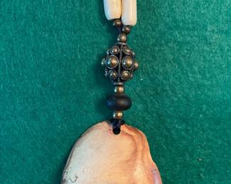 Wood, leather and bead necklace