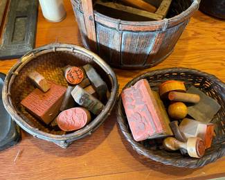 Calligraphy ink stones, large collection of vintage chops (signature stamps)