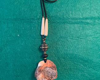 Wood, leather and bead necklace