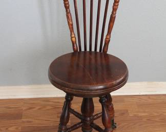 Antique Piano Stool with Spindle Back & Claw Ball Feet