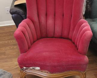 Vintage 1940-1950's Red Velvet Wingback Chair