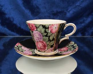 Royal Standard Black Floral Teacup and Saucer Set 18 hero