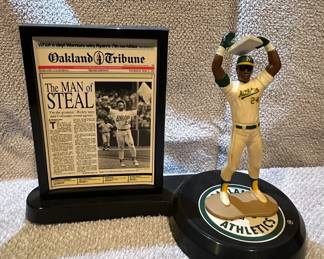 Rickey Henderson The Man of Steal Oakland Athletics Newspaper and Figurine Display 16 hero