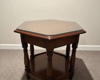 Vintage Wooden End Table with Glass Top 9 hero