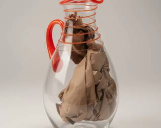 Murano Style Glass Pitcher with Orange Swirls 0 hero
