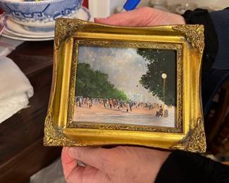 Beautiful petite oil,  Parisian park, beautifully framed - 5 1/2" x 6"