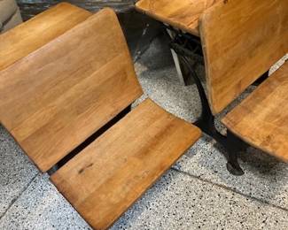 Pair antique school desks