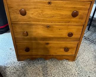3 drawer pine chest - 14 1/2 " D, 27" W, H, 29" Floor to top 31" floor to back rail