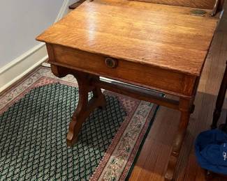Antique Schoolmaster's Desk, with ink well - W, 26", D, 21", H 31" desk top, 34" top rail