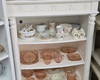 Stanley Isabella Bookcase & Pink Depression Glass