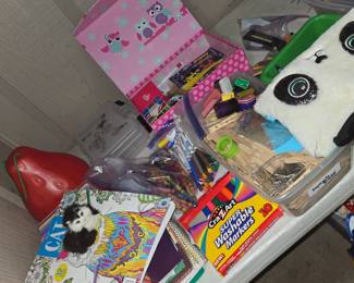 Coloring Books, color pencils, markers, etc