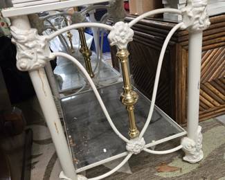 Pair of cast iron & glass side tables