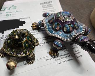 Enameled Azure Turtle jewelry boxes