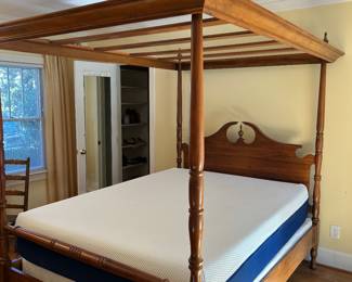 Commanding queen bed with canopy made by Amana Colony in Amana, Iowa. Exquisite craftsmanship.