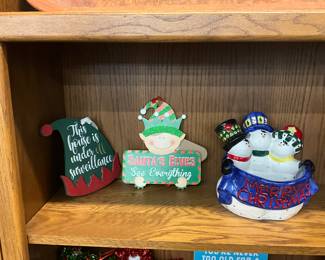 Wooden Christmas Plaques - Ceramic Snowmen Candy Dish