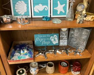Sea Glass - Glass Starfish - Wood Beach Related Signs - Glass Goblets