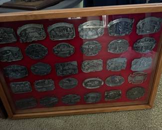 Thirty Vintage FireFighter Buckles in Display Case red velvet