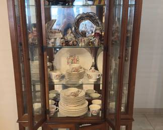Burl wood top china cabinet 