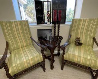 Barley twist chairs, table,
Candle sticks, diplay cabinets that can be hung from back
