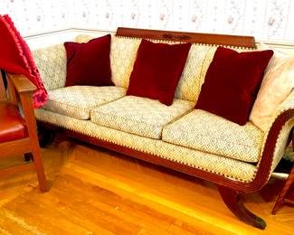 Victorian sofa / Arts and Craft Leather Chair