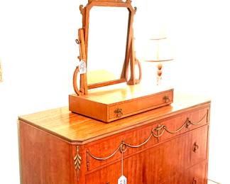 3 Drawer 1940s Art Deco Chest/ Spectacular Antique Shaving Mirror 