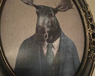 "Down to Business Moose" ornate oval framed wall decor