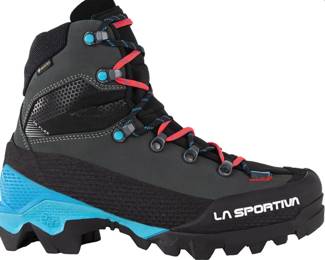 La Sportiva women’s Aequilibrium LT GTX boots in black/hibiscus, size 6.5.