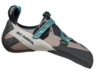 Scarpa women’s Veloce climbing shoes in light gray/maldive, size “5 2/3”.