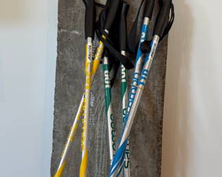 This lot features three (3) pairs of Salomon Junior cross country ski poles, “rentals” with light use. Sizes include 100, 105, & 110. They come in yellow, blue, and green.
