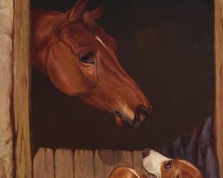366
Colin Graeme
(1858-1910)
A horse and two hounds, 1904
Oil on canvas
Signed and dated lower left: Colin Graeme. 1904
24" H x 18" W
Estimate: $700 - $1,000