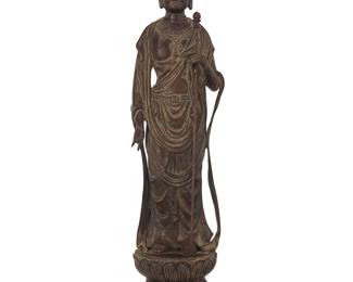 262
A Japanese bronze figure of Kannon
Late Edo/Meiji Period (1603-1912) or later
Depicted standing with a staff, on a double lotus base
29" H x 7.75" W x 7.75" D
Estimate: $400 - $600