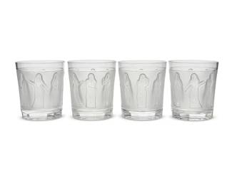 34
A set of ten Lalique glass 'Femmes Antique' tumblers
Late 20th century
Each etched: Lalique ® France [post-1978]
10 pieces
Each: 4" H x 3.5" Dia.
Estimate: $500 - $800