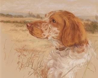 318
William McPherson
(1905-1972)
Spaniel in a landscape
Pastel on tan paper
Signed and dated lower left: Bill McPherson / -1959-
Sight: 13.75" H x 10.75" W
Estimate: $600 - $800