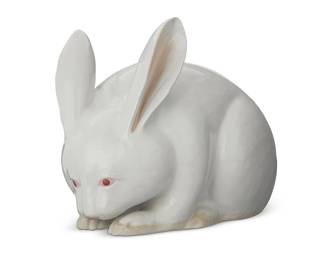 240
A Japanese porcelain rabbit figure
Edo/Meiji Period (1603-1912) or later
With impressed chop mark to underside
Possibly Banko ware
9.75" H x 13" W x 10.25" D
Estimate: $600 - $800
