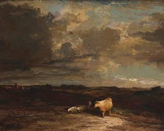 56
Jules Dupré
(1811-1889)
Cattle in a vast landscape
Oil on canvas laid to board
Signed lower right: Jules Dupre
Sight: 10.5" H x 14.75" W
Estimate: $700 - $900