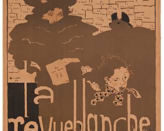 8
Pierre Bonnard
(1867-1947)
"La Revue Blanche," 1894
Lithograph in colors on tan wove paper laid to Japanese paper
From the edition of unknown size
With the printed signature and date in the stone near the center of the left edge; Edward Ancourt, Paris, prntr., and with his printed name in the stone below the borderline at lower right
Image: 29.5" H x 23" W; Sheet: 31.625" H x 24.5" W
Estimate: $1,500 - $2,500