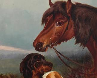 367
Colin Graeme
(1858-1910)
Horse and dogs outdoors
Oil on canvas
Unsigned
24" H x 18" W
Estimate: $600 - $800