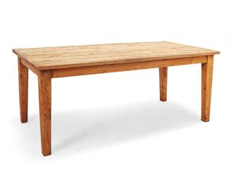 398
A Rustic stripped wood harvest table
Early 20th century
With slightly tapered legs
31.5" H x 76" W x 36" D
Estimate: $700 - $900