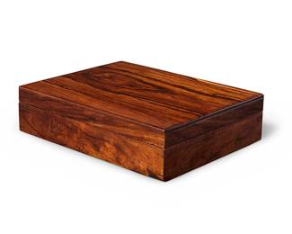 223
A Chinese hardwood lidded box
Late Qing Dynasty (1644-1912) or later
Of keyed miter construction
2.75" H x 10.875" W x 8.5" D
Estimate: $1,200 - $1,800