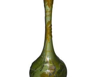 45
Émile Gallé (1846-1904)
A fire-polished cameo glass vase parlant, circa 1900
Marked in the cameo: Béni soit / le coin sombre / où s'isolent / nos coeurs / Marceline Valmore / Gallé
The vase internally decorated, with cameo inscription translating to "Blessed be the dark corners where our hearts isolate," a quote from French Romantic poet and novelist Marceline Valmore (1786-1859)
12.125" H x 4.25" Dia.
Estimate: $3,000 - $5,000