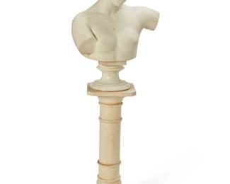 19
Ferdinando Vichi
(1875-1945)
Torso of Venus of Capua
Carved marble
Signed and inscribed: F. Vichi / Florence
Torso: 22" H x 20" W x 10" D approximately; Pedestal: 30" H x 1.25" W x 10.25" D
Estimate: $700 - $900