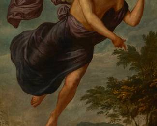 113
18th/19th Century Continental School
The Archangel Gabriel
Oil on canvas laid to canvas
Appears unsigned
58" H x 39.25" W
Estimate: $500 - $700